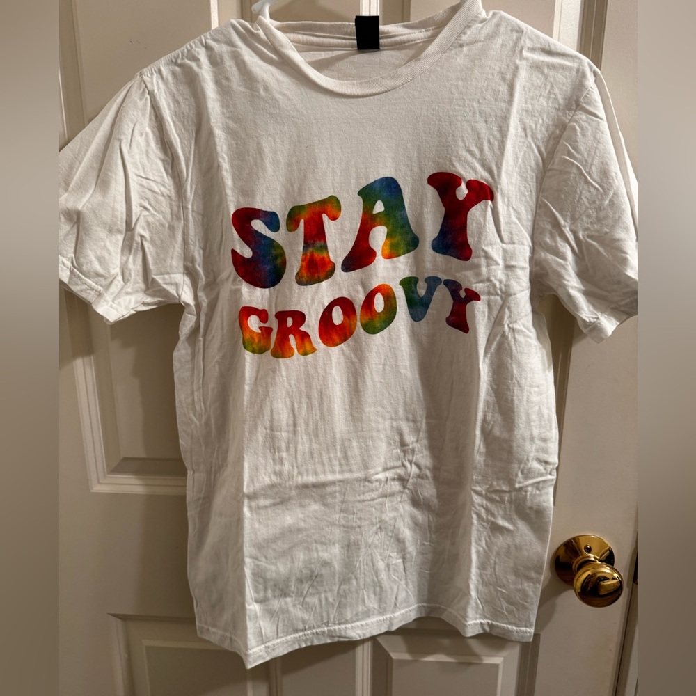 Stay groovy white tee small